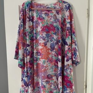 Vibrant Plus Size Floral Kimono, 3X